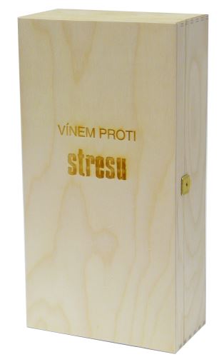 Krabička dřevěná na 2 láhve vína přírodní Vínem proti stresu