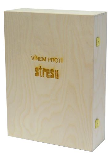 Krabička dřevěná na 3 láhve vína přírodní Vínem proti stresu