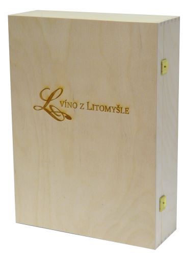 Krabička dřevěná na 3 láhve vína přírodní Víno z Litomyšle