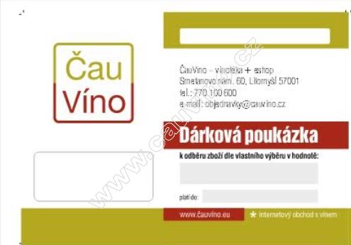 Dárková poukázka, šek na nákup vín 10.000,- Kč